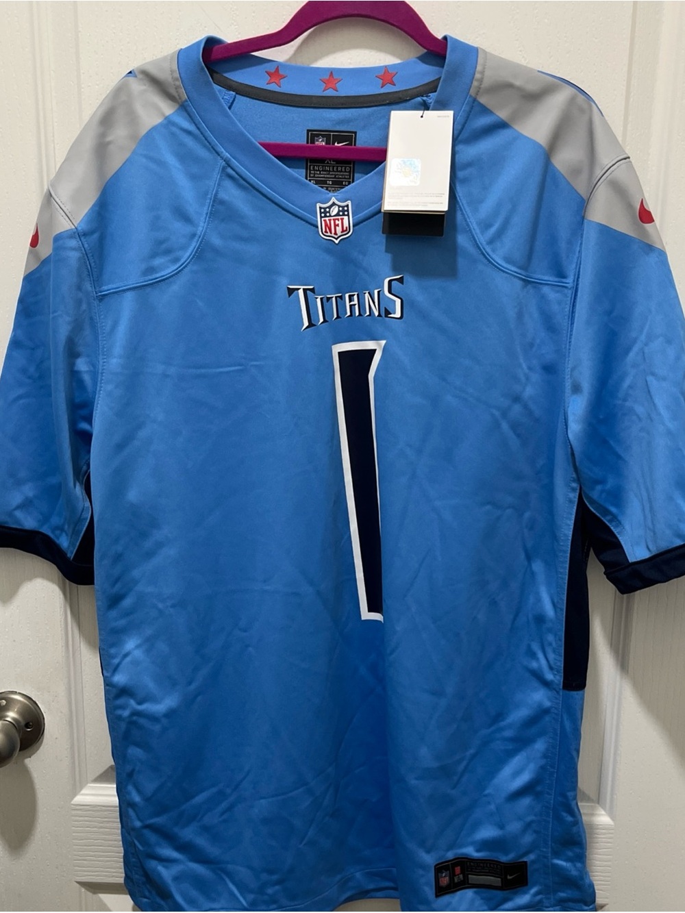 Nike Titans Light Blue Men's NFL Football Jersey with Gray Accents